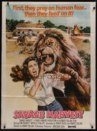 1s060 SAVAGE HARVEST Pakistani '81 artwork of wild lion attacking girl!