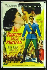 1s862 PRINCE OF PIRATES Spanish/U.S. 1sh '53 great close up romantic art of John Derek & Barbara Rush!