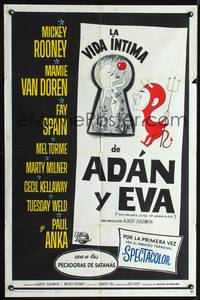 1s863 PRIVATE LIVES OF ADAM & EVE Spanish/U.S. 1sh '60 wacky art of Mamie Van Doren & devil Mickey Rooney