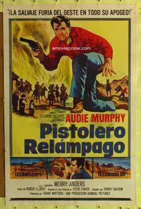 1s868 QUICK GUN Spanish/U.S. 1sh '64 art of cowboy Audie Murphy in the raw rampaging fury of the West!