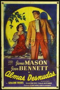 1s872 RECKLESS MOMENT Spanish/U.S. 1sh '49 James Mason with scared Joan Bennett, directed by Max Ophuls!
