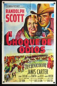 1s890 SANTA FE Spanish/U.S. 1sh '51 art of cowboy Randolph Scott in New Mexico, directed by Irving Pichel