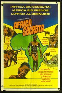 1s894 SECRET AFRICA Spanish/U.S. 1sh '69 Africa Segreta, documentary, wild images of natives!