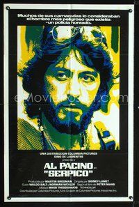 1s897 SERPICO Spanish/U.S. green 1sh '74 Al Pacino crime classic!