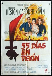 1s032 55 DAYS AT PEKING Spanish '63 art of Charlton Heston, Ava Gardner & David Niven!