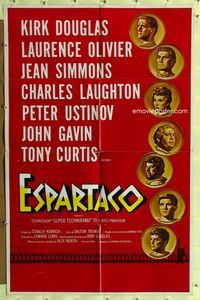 1s919 SPARTACUS Spanish/U.S. 1sh '61 classic Stanley Kubrick & Kirk Douglas epic!
