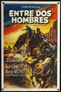 1s921 STAGE TO TUCSON Spanish/U.S. 1sh '50 Rod Cameron cowboy western, cool art of runaway stagecoach!