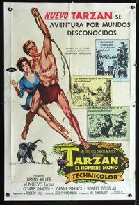 1s939 TARZAN THE APE MAN Spanish/U.S. 1sh '59 Edgar Rice Burroughs, Denny Miller & sexy Joanna Barnes!
