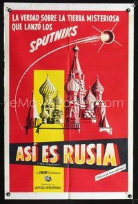 1s950 THIS IS RUSSIA Spanish/U.S. 1sh '58 Sputnik, space race documentary, cool art of Russian building!