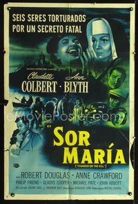 1s952 THUNDER ON THE HILL Spanish/U.S. 1sh '51 Claudette Colbert, 6 desperate people hiding one secret!