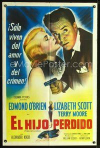 1s967 TWO OF A KIND Spanish/U.S. 1sh '51 great image of sexy Lizabeth Scott & Edmond O'Brien, noir!