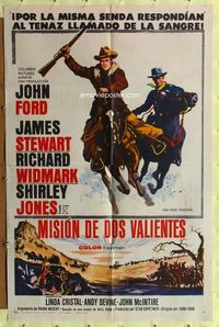 1s968 TWO RODE TOGETHER Spanish/U.S. 1sh '61 John Ford, art of James Stewart & Richard Widmark on horses!