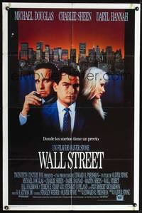 1s980 WALL STREET Spanish/U.S. int'l 1sh '87 Michael Douglas, Charlie Sheen, Daryl Hannah, Oliver Stone!