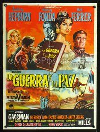 1s152 WAR & PEACE Mexican poster '60 art of Audrey Hepburn, Henry Fonda & Mel Ferrer, Tolstoy epic