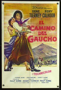 1s985 WAY OF A GAUCHO Spanish/U.S. 1sh '52 Gene Tierney, Rory Calhoun, Richard Boone!