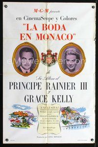 1s987 WEDDING IN MONACO Spanish/U.S. 1sh '56 Principe Rainier III & Miss Grace Kelly!