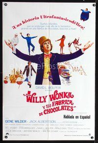 1s990 WILLY WONKA & THE CHOCOLATE FACTORY Spanish/U.S. 1sh '71 great art of Gene Wilder!