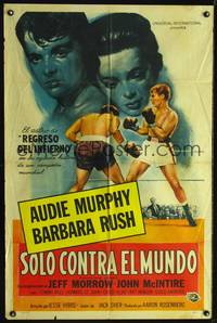 1s994 WORLD IN MY CORNER Spanish/U.S. 1sh '56 champion boxer Audie Murphy fighting in ring!