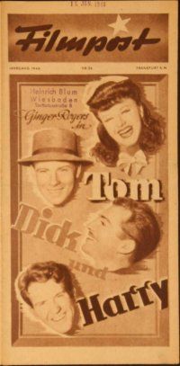 1t204 TOM, DICK & HARRY German Filmpost programm '46 pretty Ginger Rogers, George Murphy, different