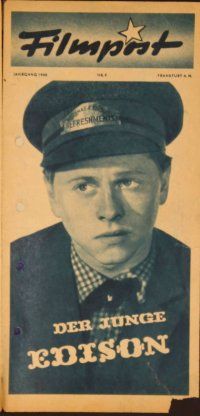 1t212 YOUNG TOM EDISON German Filmpost programm '46 close up of young inventor Mickey Rooney!