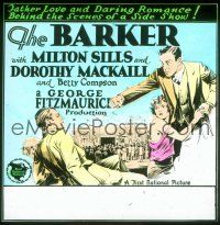 1t107 BARKER glass slide '28 Milton Sills, Dorothy Mackaill, father love, daring romance, cool art!