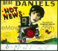 1t114 HOT NEWS glass slide '28 great art of reporter Bebe Daniels with movie camera in cool car!