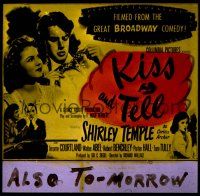 1t117 KISS & TELL glass slide '45 Jerome Courtland gets love and kisses from Shirley Temple!