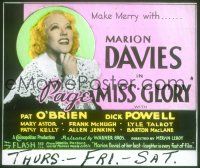 1t135 PAGE MISS GLORY glass slide '35 make merry with pretty Marion Davies!