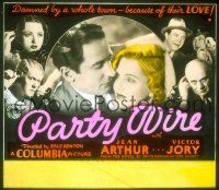 1t136 PARTY WIRE glass slide '35 romantic close up of pretty Jean Arthur & Victor Jory!