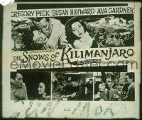 1t149 SNOWS OF KILIMANJARO glass slide '52 art of Gregory Peck, Susan Hayward & Ava Gardner!