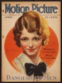 1t097 MOTION PICTURE magazine April 1930 cool art portrait of Janet Gaynor by Marland Stone!