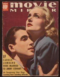1t081 MOVIE MIRROR magazine February 1939 c/u of Carole Lombard & James Stewart by Robert Reid!