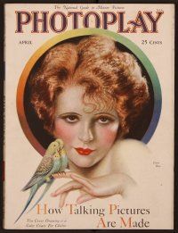 1t058 PHOTOPLAY magazine April 1929 art of sexy Clara Bow with parakeets by Charles Sheldon!