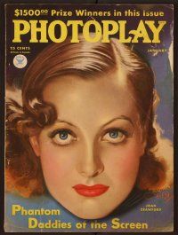 1t063 PHOTOPLAY magazine January 1934 super close art portrait of Joan Crawford by Earl Christy!