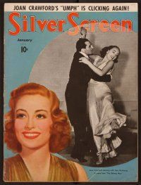 1t068 SILVER SCREEN magazine January 1939 art of Joan Crawford by Marland Stone + dancing photo!