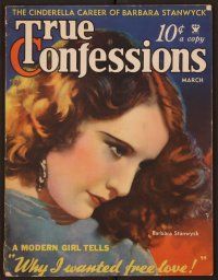 1t106 TRUE CONFESSIONS magazine March 1934 incredible art of Barbara Stanwyck!