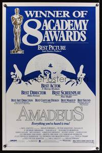 1v044 AMADEUS awards 1sh '84 Milos Foreman, Mozart biography, cool artwork!