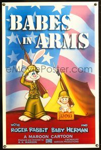 1v060 BABES IN ARMS Kilian 1sh '88 Roger Rabbit & Baby Herman in Army uniform with rifles!