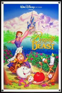 1v073 BEAUTY & THE BEAST DS 1sh '91 Walt Disney cartoon classic, cool art of cast!