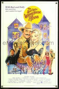 1v078 BEST LITTLE WHOREHOUSE IN TEXAS 1sh '82 art of Burt Reynolds & Dolly Parton by Gouzee!
