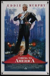 1v158 COMING TO AMERICA 1sh '88 great art of African Prince Eddie Murphy by Drew Struzan!