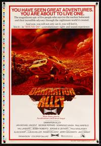 1v004 DAMNATION ALLEY printer's test teaser 1sh '77 Jan-Michael Vincent, art by Paul Lehr!