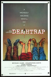 1v195 DEATHTRAP 1sh '82 Hedden art of dead Chris Reeve, Michael Caine & Dyan Cannon's feet!