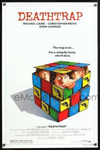 1v196 DEATHTRAP style B 1sh '82 art of Chris Reeve, Michael Caine & Dyan Cannon in Rubik's Cube!