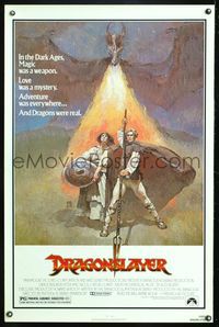 1v211 DRAGONSLAYER 1sh '81 cool Jeff Jones fantasy artwork of Peter MacNicol w/spear, dragon!