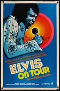 1v223 ELVIS ON TOUR 1sh '72 great artwork of Elvis Presley singing into microphone!