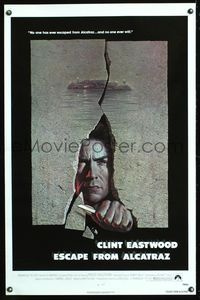 1v233 ESCAPE FROM ALCATRAZ 1sh '79 cool artwork of Clint Eastwood busting out by Lettick!