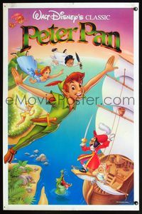 1v419 PETER PAN 1sh R89 Walt Disney animated cartoon fantasy classic, great full-length art!