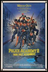 1v424 POLICE ACADEMY 2 1sh '85 Steve Guttenberg, Bubba Smith, great Drew Struzan art of cast!
