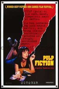 1v434 PULP FICTION teaser 1sh '94 Quentin Tarantino, close up of sexy Uma Thurman smoking!